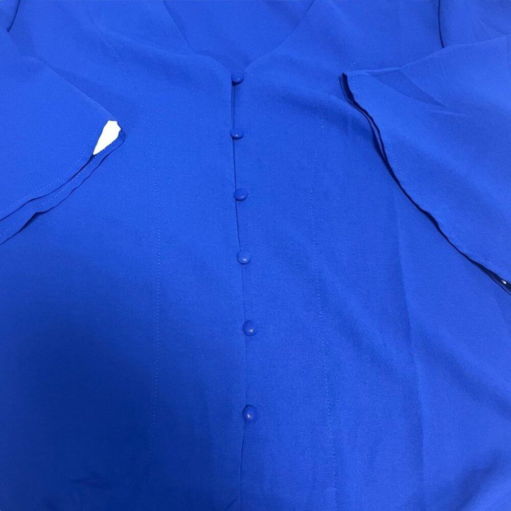 Large Blue Button Up Top - Picture 3 of 5